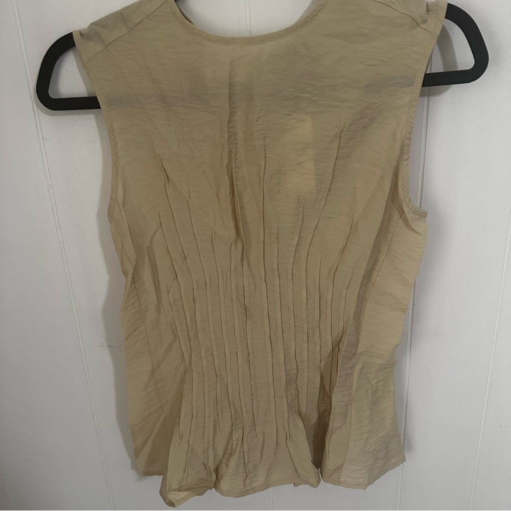 Anthropologie Tan Sleeveless Pleated Blouse